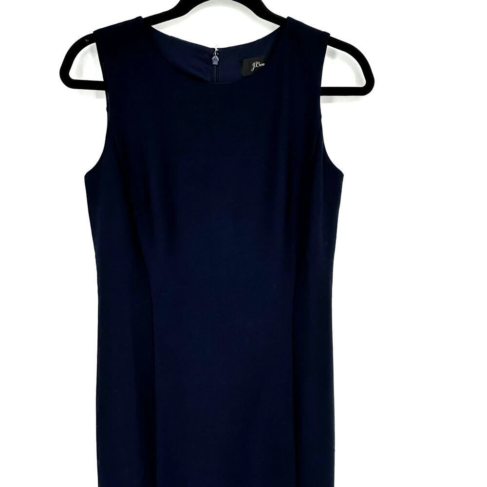 NWOT J.Crew Sheath Dress Sz 2 Navy Sleeveless Knee Length Back Zip Career Office - Picture 2 of 8